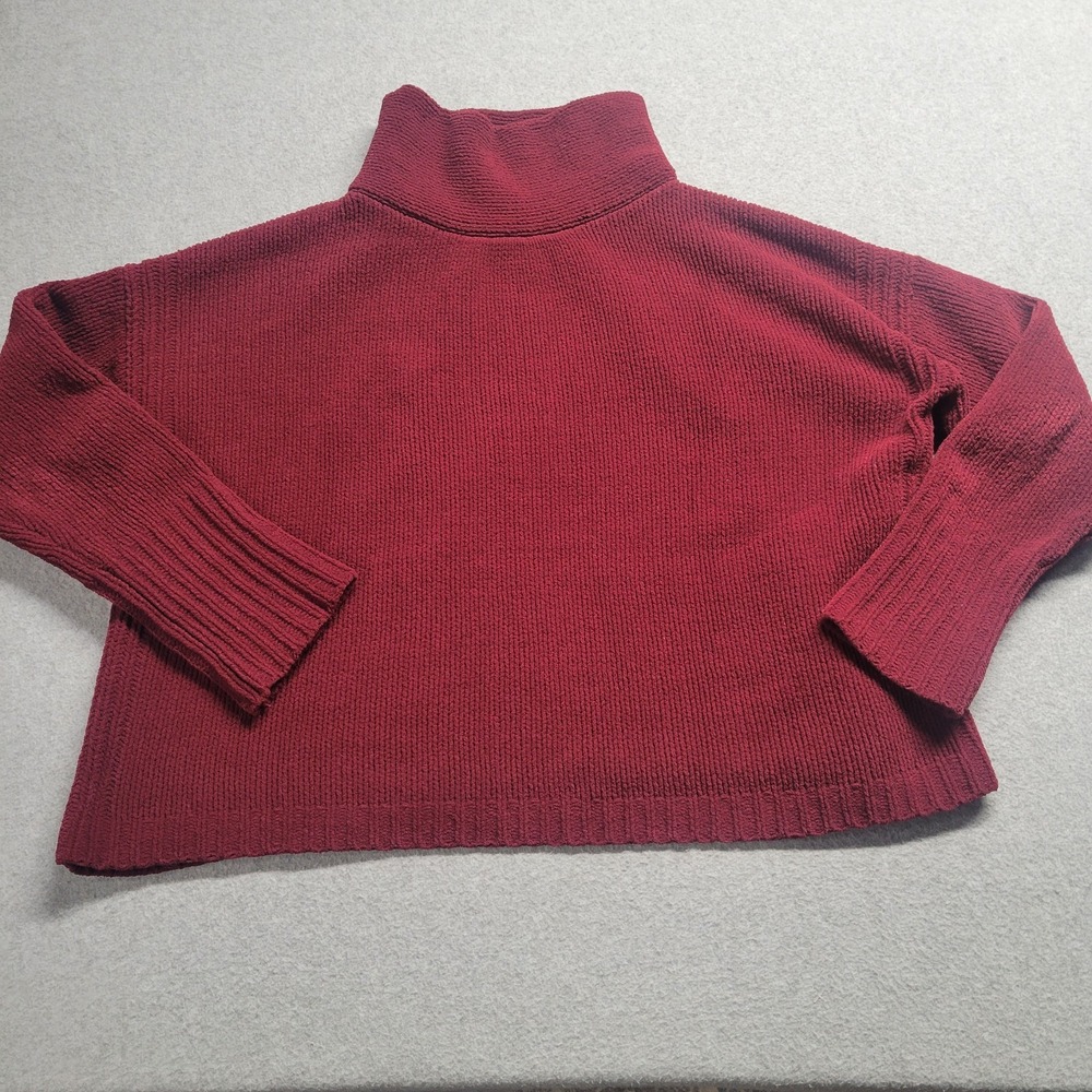Field Flower Anthropologie Burgundy Chenille Mock Neck Sweater Wine Red L